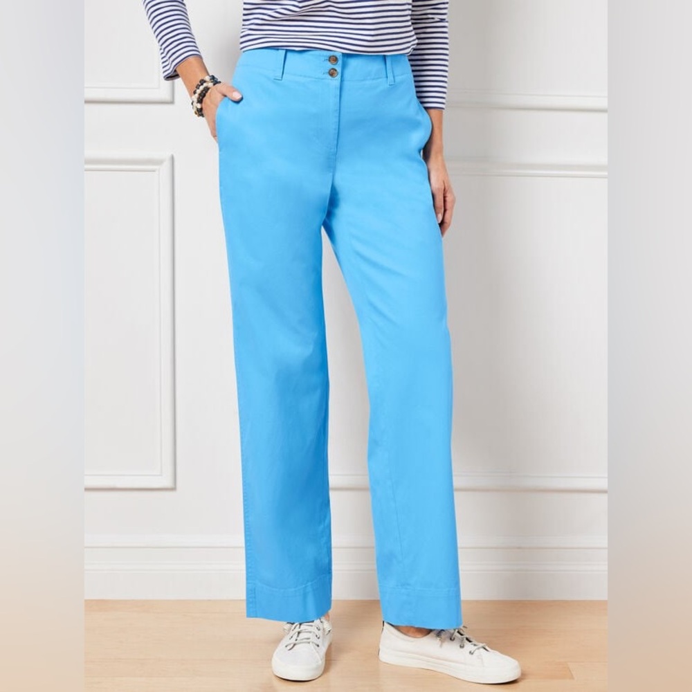 Talbots Blue New England Chinos Size 12 Petite Straight Leg Pockets NWOT